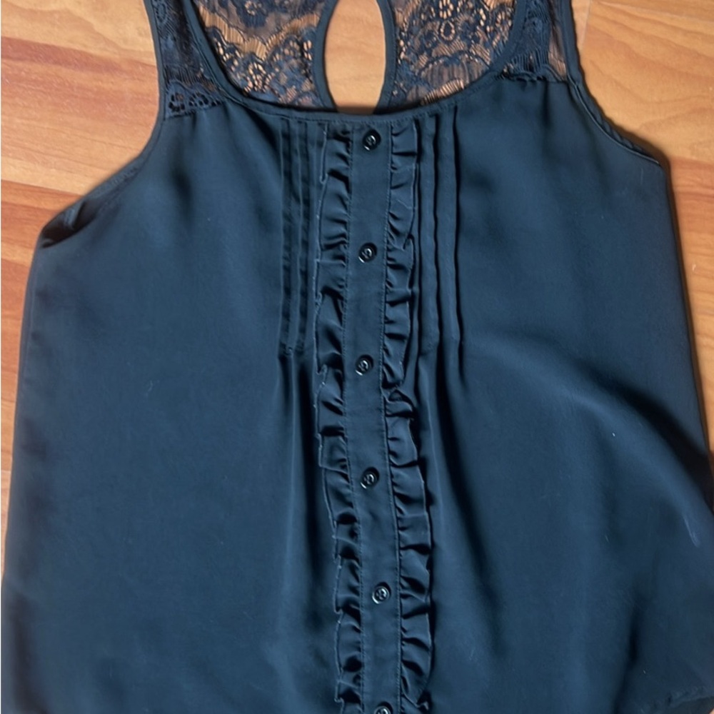 Mine Black Sleeveless Ruffled Blouse